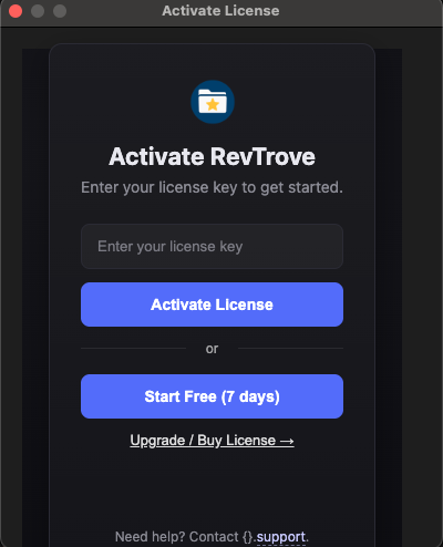 First run — license activation